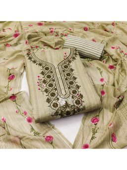 Zeepkart - Printed Olive Green Vichitra Silk Unstitched Kurta with Bottom & Dupatta (Set of 3)
