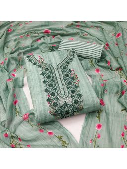 Zeepkart - Printed Green Vichitra Silk Unstitched Kurta with Bottom & Dupatta (Set of 3)