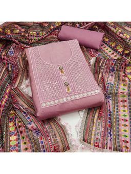 Zeepkart - Embroidered Pink Vichitra Silk Unstitched Kurta with Bottom & Dupatta (Set of 3)