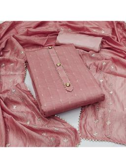 Zeepkart - Embroidered Pink Vichitra Silk Unstitched Kurta with Bottom & Dupatta (Set of 3)
