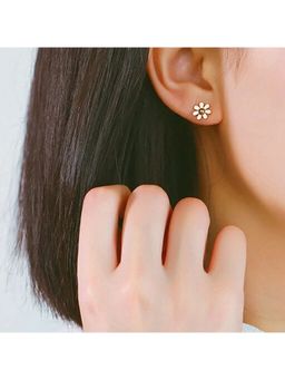 Yellow Chimes - Floral Carved 316L Stainless Steel Rose Gold Plated Earrings