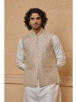 TASVA - Men Gold Hand Highlight and Collar Embroidered Bundi
