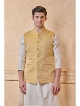 TASVA - Men Yellow Brocade Single Bundi