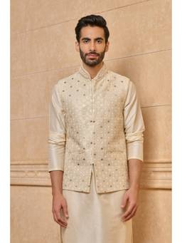 TASVA - Men Gold All Over Embroidered Single Bundi