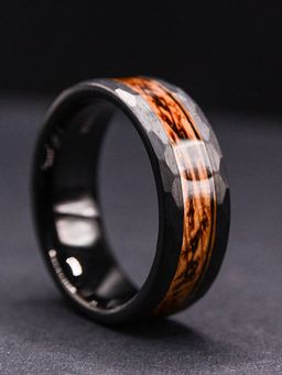 OOMPH - Black and Brown Stainless Steel Broad Fashion Band Ring For Men