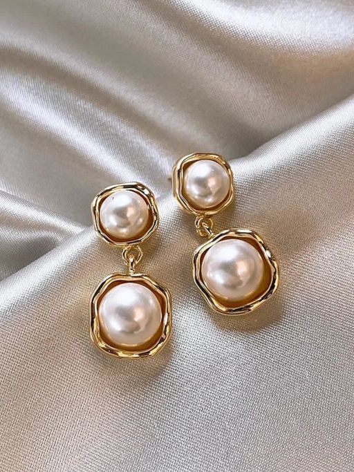 OOMPH White Pearl Minimal Design for Causal Wear Drop Earrings For Women