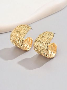 OOMPH - Gold Hammered Chunky Statement Look For Women Drop Earrings