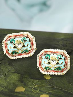 OOMPH - Ferozi Turquoise Blue and White Minakari Enamel Stud Earrings