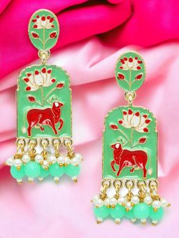 OOMPH - Mint Green and White Minakari Ethnic Drop Earrings