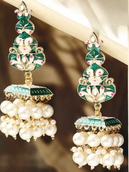 OOMPH - Multi Colour Minakari and Kundan Floral Jhumka Earrings For Women