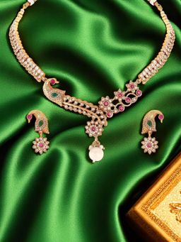 OOMPH - American Diamond Peacock Necklace with Earrings