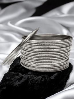 OOMPH - Silver Oxidised Shimmer Bangles for Women (Pack of 24)