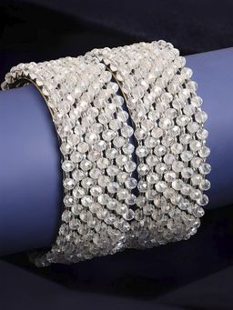 OOMPH - Silver Tone Bangles White Crystal Beads (Pack of 16)