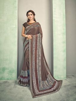 Odette - Brown Lycra Designer Saree with Unstitched Blouse