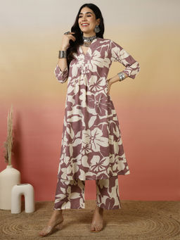 ANAISA - Women Cotton Purple Printed Kurta with Palazzo (Set of 2)