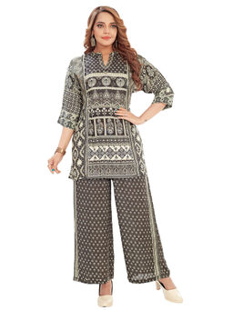 Amchoor - Women Black Viscose Rayon Floral Print Kurti with Palazzo & Dupatta (Set of 2)