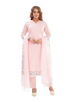 Amchoor - Women Pink Kota Floral Print Kurta with Pant & Dupatta (Set of 3)