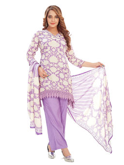 Amchoor - Women Purple Muslin Floral Print Kurta with Pant & Dupatta (Set of 3)