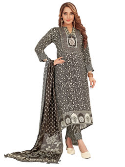 Amchoor - Women Black Viscose Silk Floral Print Kurta with Pant & Dupatta (Set of 3)