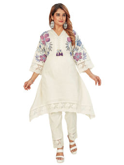 Amchoor - Women Off-White Cotton Floral Print Kurta with Pant & Dupatta (Set of 2)