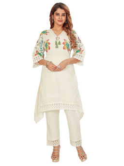 Amchoor - Women Off-White Cotton Floral Print Kurta with Pant & Dupatta (Set of 2)