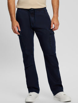 Guess - Men Navy Blue Solid Mid-Rise Full Length Cargo Jeans