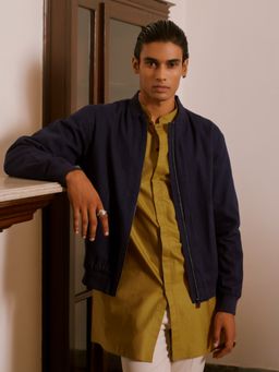 Andamen - Regular Fit Men Navy Blue Bomber Solid Jacket