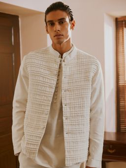 Andamen - Regular Fit Men Nehru Pleats Tucks Linen Twill Jacket