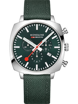 Mondaine - Mondain Cushion Date Chronograph Dial Color Green Mens Watch MSL.41460.LF.SET (Medium)