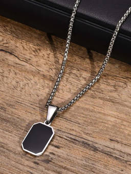 OOMPH - Black Stainless Steel Rectangle Necklace Chain For Men