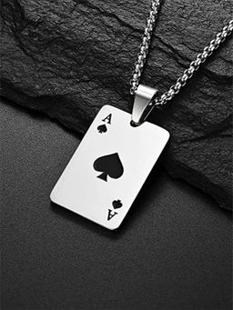 OOMPH - Silver Tone Ace of Spade Design Fashion Necklace for Men
