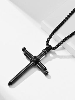 OOMPH - Black Tone Stainless Steel Minimal Cross Design Necklace