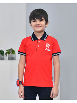 YOUMAA - Boys Cotton Red Solid Polo T-Shirt