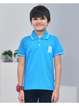 YOUMAA - Boys Blue Cotton Solid Polo T-Shirt