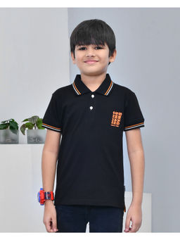 YOUMAA - Boys Black Cotton Solid Polo T-Shirt
