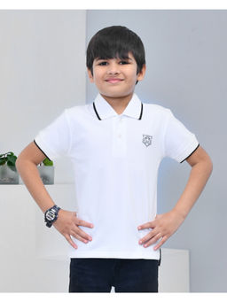 YOUMAA - White Cotton Solid Polo T-Shirt