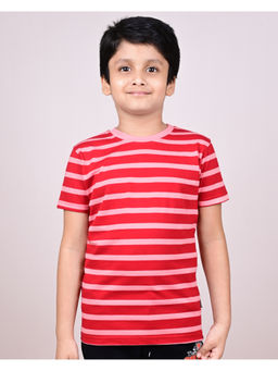 YOUMAA - Boys Cotton Striped Round Neck Red T-Shirt
