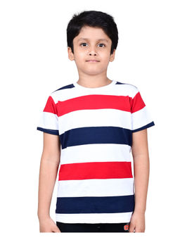 YOUMAA - Boys Cotton Striped Round Neck Multi-Color T-Shirt
