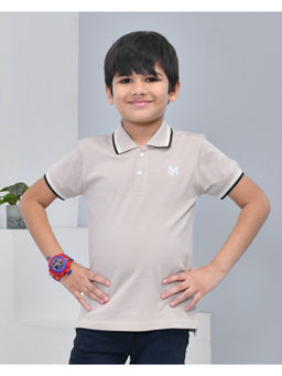 YOUMAA - Boys Beige Solid Polo T-Shirt