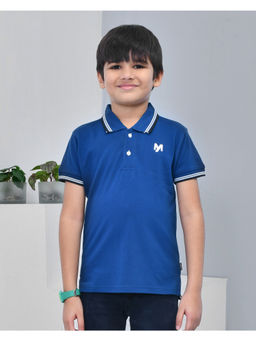 YOUMAA - Boys Blue Solid Polo T-Shirt