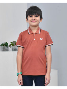 YOUMAA - Boys Brown Solid Polo T-Shirt