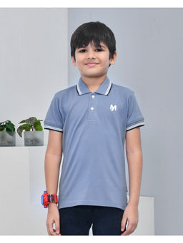 YOUMAA - Boys Grey Solid Polo T-Shirt