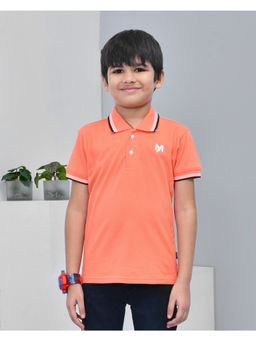 YOUMAA - Boys Peach Solid Polo T-Shirt