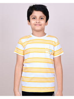 YOUMAA - Boys Cotton Striped Round Neck Yellow T-Shirt