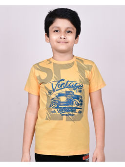 YOUMAA - Boys Cotton Printed Round Neck Buff Orange T-Shirt