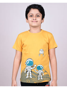 YOUMAA - Boys Cotton Printed Round Neck Apricot Yellow T-Shirt