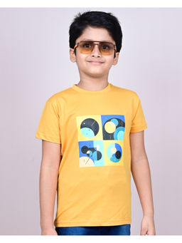 YOUMAA - Boys Cotton Printed Round Neck Apricot Yellow T-Shirt