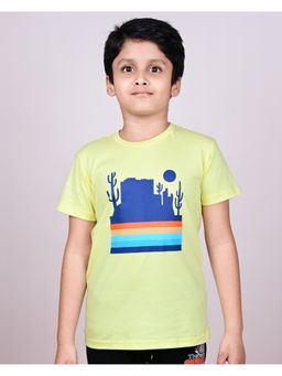 YOUMAA - Boys Cotton Printed Round Neck Elfin Yellow T-Shirt
