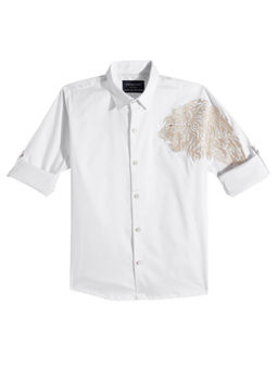 CHARCHIT - Boys White Regular Fit Embroidered Full Sleeve Shirt