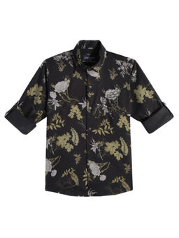 CHARCHIT - Boys Olive Regular Fit Floral Printed Full Sleeve Shirt